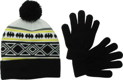 Batman Logo Motif Pom Cuff Youth Beanie Gloves Set - Image 2